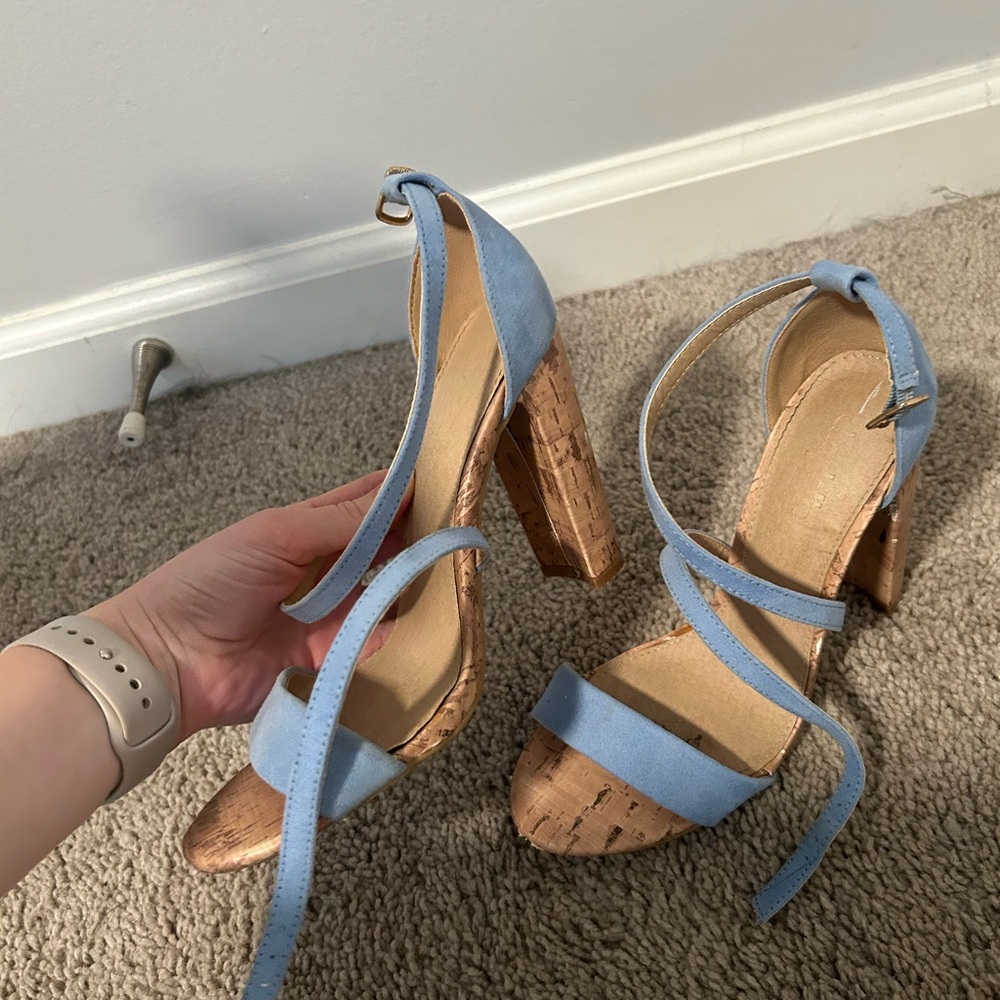 Charlotte Russe Blue and Tan Heels with Stiletto Design
